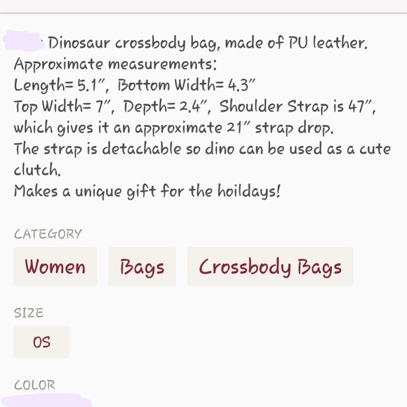 💖 Pink Dinosaur Crossbody - Picture 3 of 3